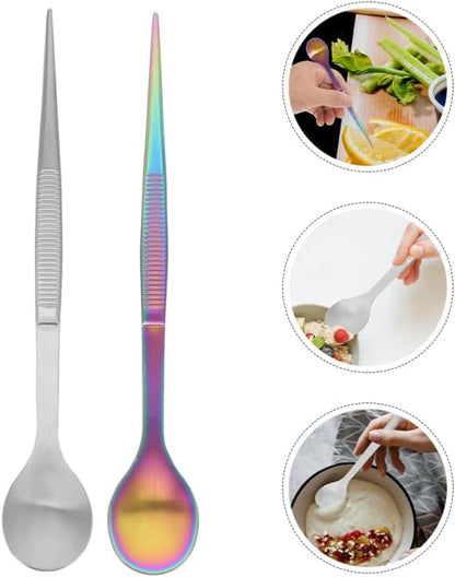 2Pcs Stainless Steel Chef Tasting Spoon and Tweezers Multi-Use Culinary Tool for Precise Flavor Testing and Elegant Cold Dish Plating 6.81In