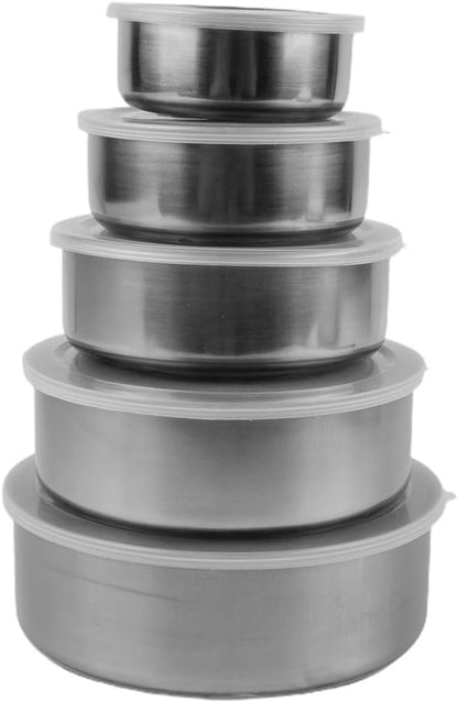 5 Pcs Stainless Steel Containers with Lids, Stackable Food Container Storage Mixing Bowl Set Reusable Food Storage Organizers for Fruit Vegetable Lunch Salad