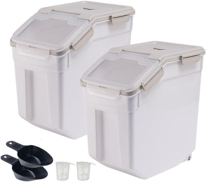 Rice Storage Container 25 lbs, 2 Packs Large Flour Storage Containers with Seal Locking Lid & Wheels, BPA Free Rice Dispenser, Measuring Cup | Scoop, for Sugar Cereal Dry Food, Dog Pet Food Bin -Green