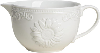 Gaolinci Sunflower Embossed Ceramic Mixing Bowl, 1 Quart Batter Bowl, with Pouring Spout and Handle