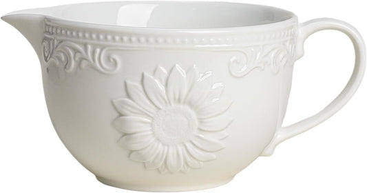 Gaolinci Sunflower Embossed Ceramic Mixing Bowl, 1 Quart Batter Bowl, with Pouring Spout and Handle