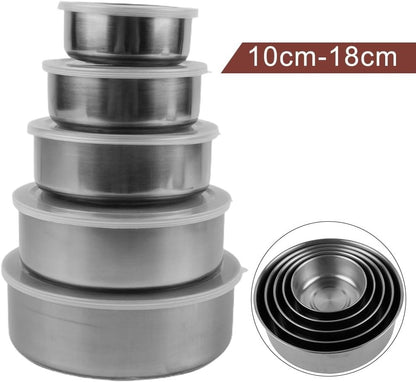 5 Pcs Stainless Steel Containers with Lids, Stackable Food Container Storage Mixing Bowl Set Reusable Food Storage Organizers for Fruit Vegetable Lunch Salad