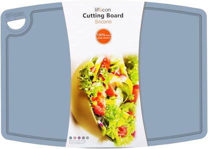 Liflicon Silicone Thick Cutting Boards Mats Set of 3 Foldable & Flexible Design Juice Grooves Easy Grip Handle Dishwasher Safe for Kitchen,BPA free Silicone Cutting Board-Gray