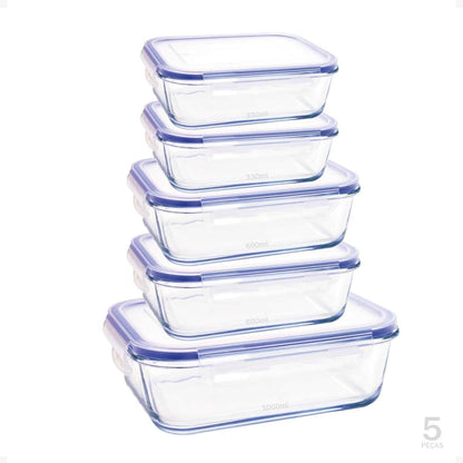 Rectangular Glass Food Storage Containers with Airtight Lids, 5-Piece Set – 34oz, 22oz, 13oz Meal Prep & Leftover Containers, Oven Microwave Freezer Dishwasher Safe