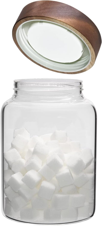 6 pc Glass Spice jars Glass Jars with Screw Lid 5 oz Acacia Wood Glass Herb Sugar Coffee Bean Ground Container Food Storage Canister for Candy Pantry Tea Seasoning Meal Prep Snack (6*150ml(5oz))