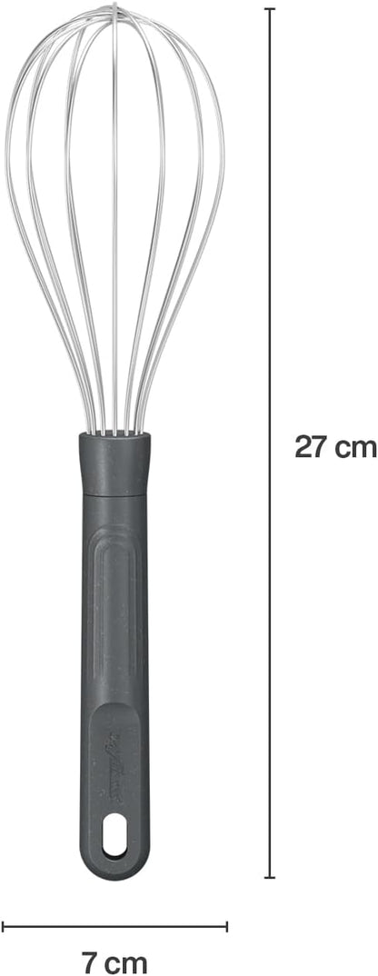 Zyliss Flat Whisk, Sustainable Wheatstraw/Nylon, Cooking Whisk forr Cooking and Serving with Heat Resistant Silicone Head, Beluga Grey, 11.9" x 2.8", Dishwasher Safe, 5 Year Guarantee