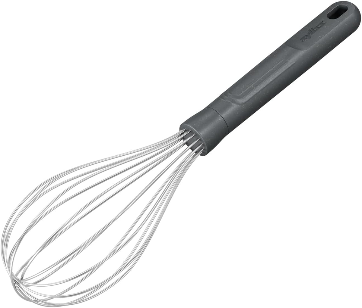 Zyliss Flat Whisk, Sustainable Wheatstraw/Nylon, Cooking Whisk forr Cooking and Serving with Heat Resistant Silicone Head, Beluga Grey, 11.9" x 2.8", Dishwasher Safe, 5 Year Guarantee
