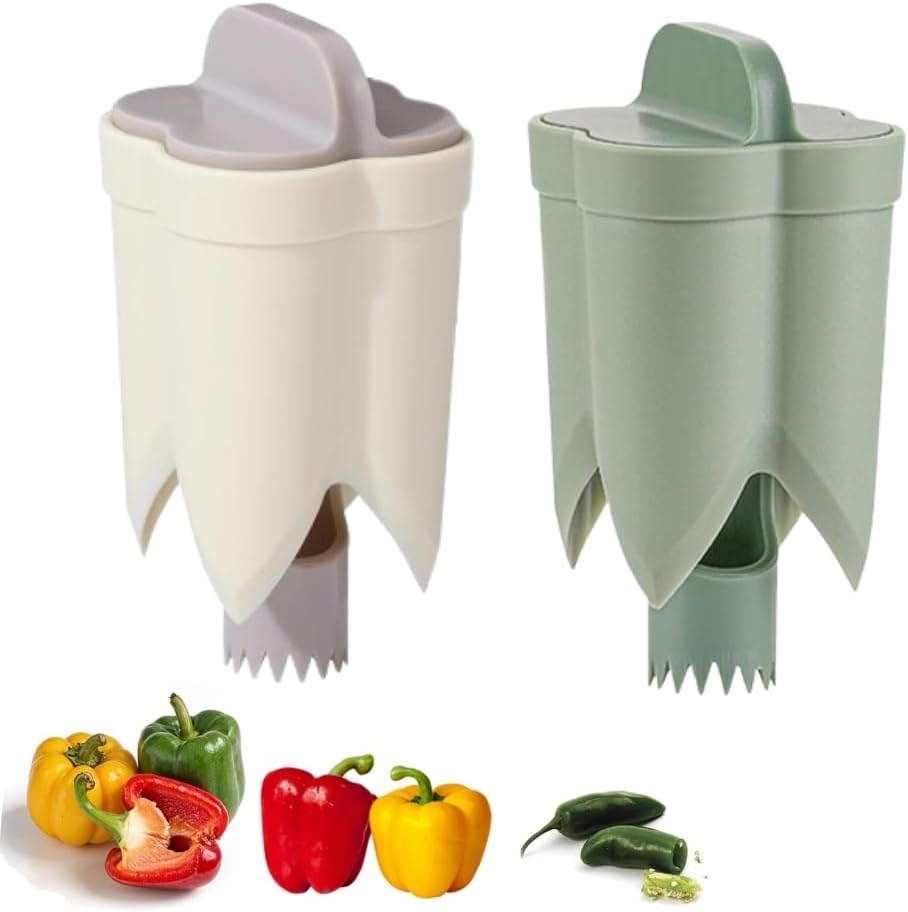 Pepper Seed Corer Remover,2025 Upgraded 2-In-1 Bell Pepper Cutter & Deseeder for Effortless,Fruit Pepper Corer, Kitchen Gadgets for Bell Pepper Jalapeno Bitter Melon Corers (White)