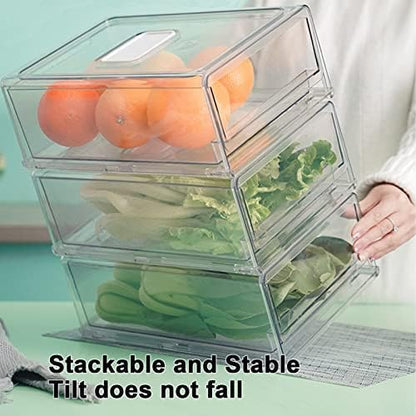 YekouMax Pantry Organizers and Storage Bins, Refrigerator Organizer, Plastic Stackable Storage Bins with Drawers, Pull-Out Cabinet Containers for Fridge Kitchen Office (2 PACK, Extra Large & Medium)