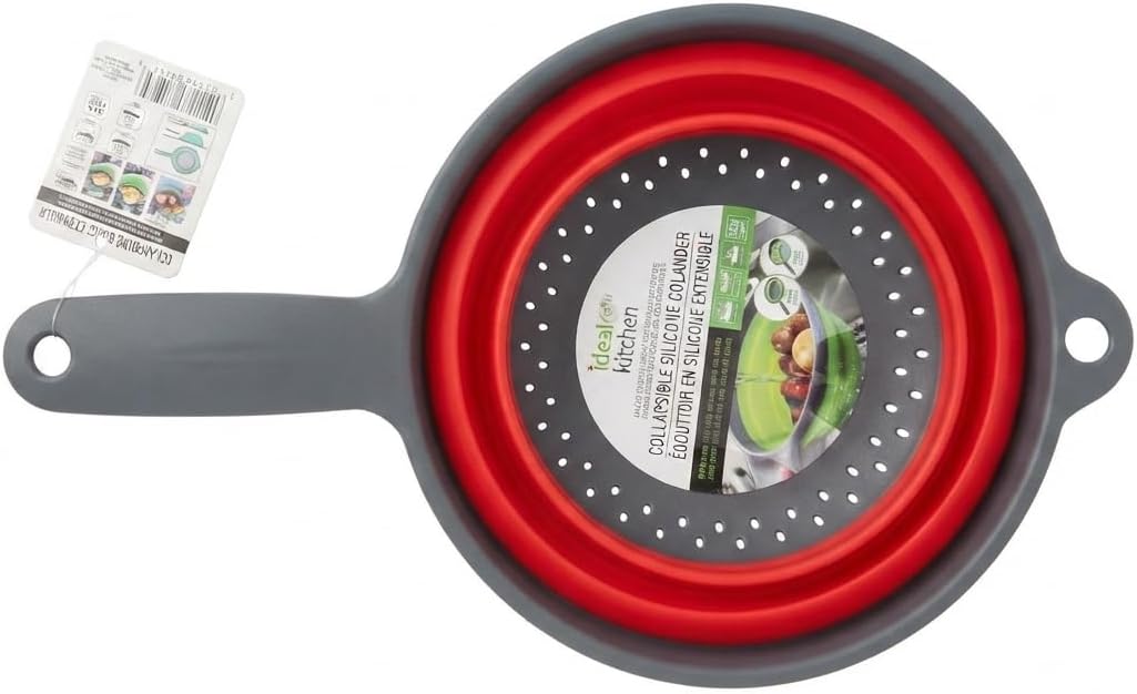Collapsible Colander with Handle Space Saving Silicone Folding Strainer Blue