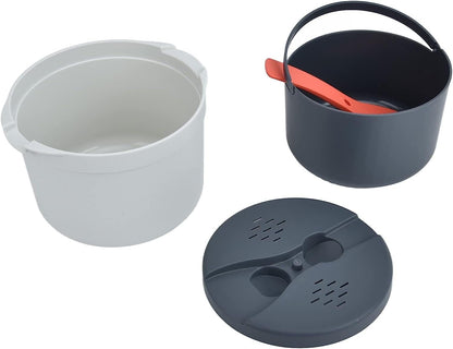 Microwave Rice Cooker Steamer, Microwave Pasta Cooker with Strainer, 2 L Microwave Cookware Set for Rice, Pasta, Vegetables, Quinoa, Oatmeal, Ramen Non stick (orange)