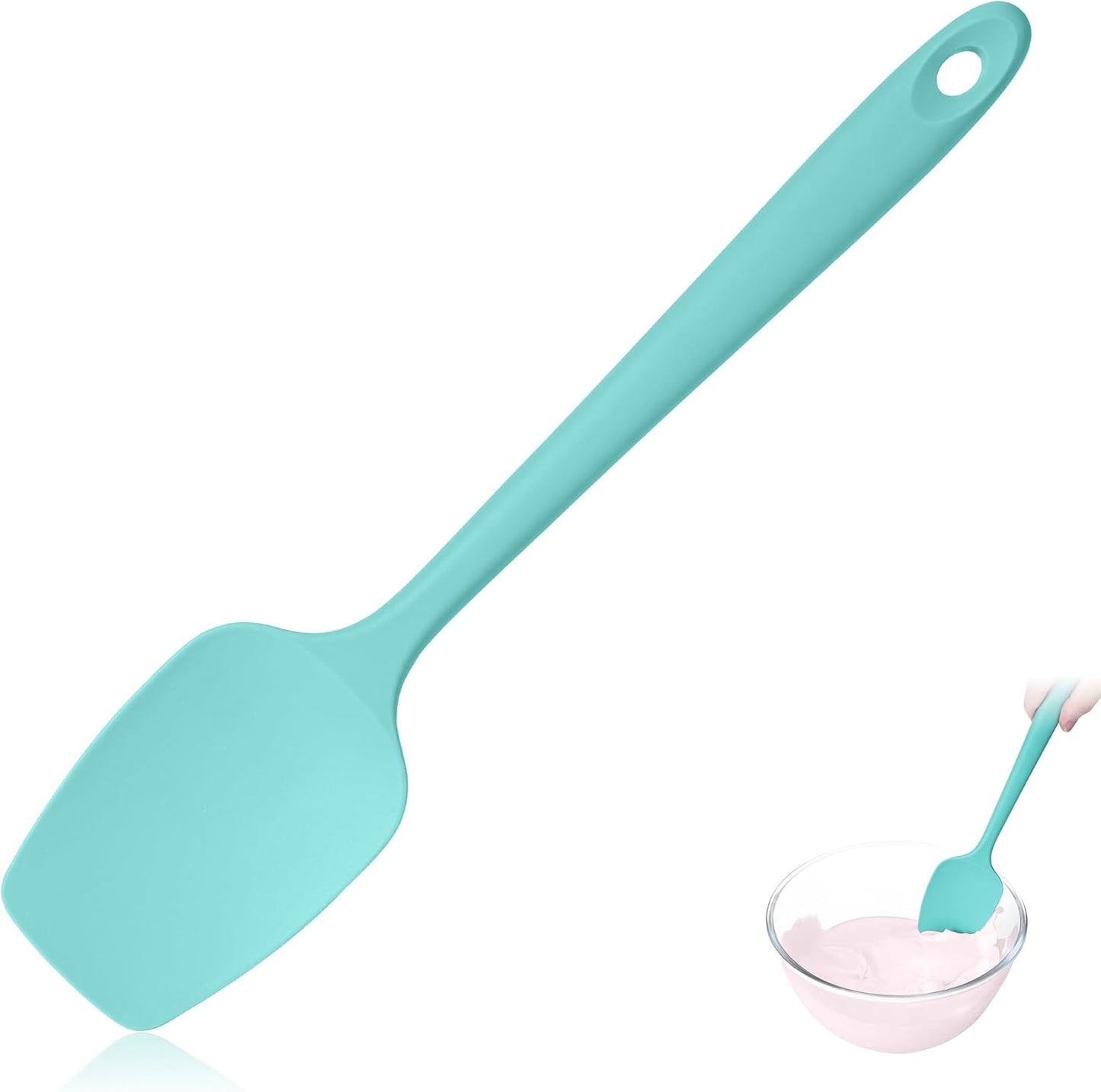 600ºF Heat Resistant Spatula, 11.34 inch High Heat Food Safe Semless Kitchen Silicone Scraper for Cooking Baking Mixing Scraping Stirring Nonstick Cookware Pan Bowl (Aqua Sky)