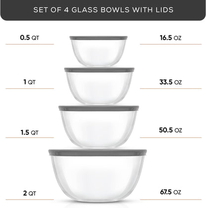 JoyJolt Kitchen Mixing Bowls - 8pc Glass with Lids Set – Neat Nesting Large Bowl Batter Cooking Storage and Big Salad BPA-Free Black
