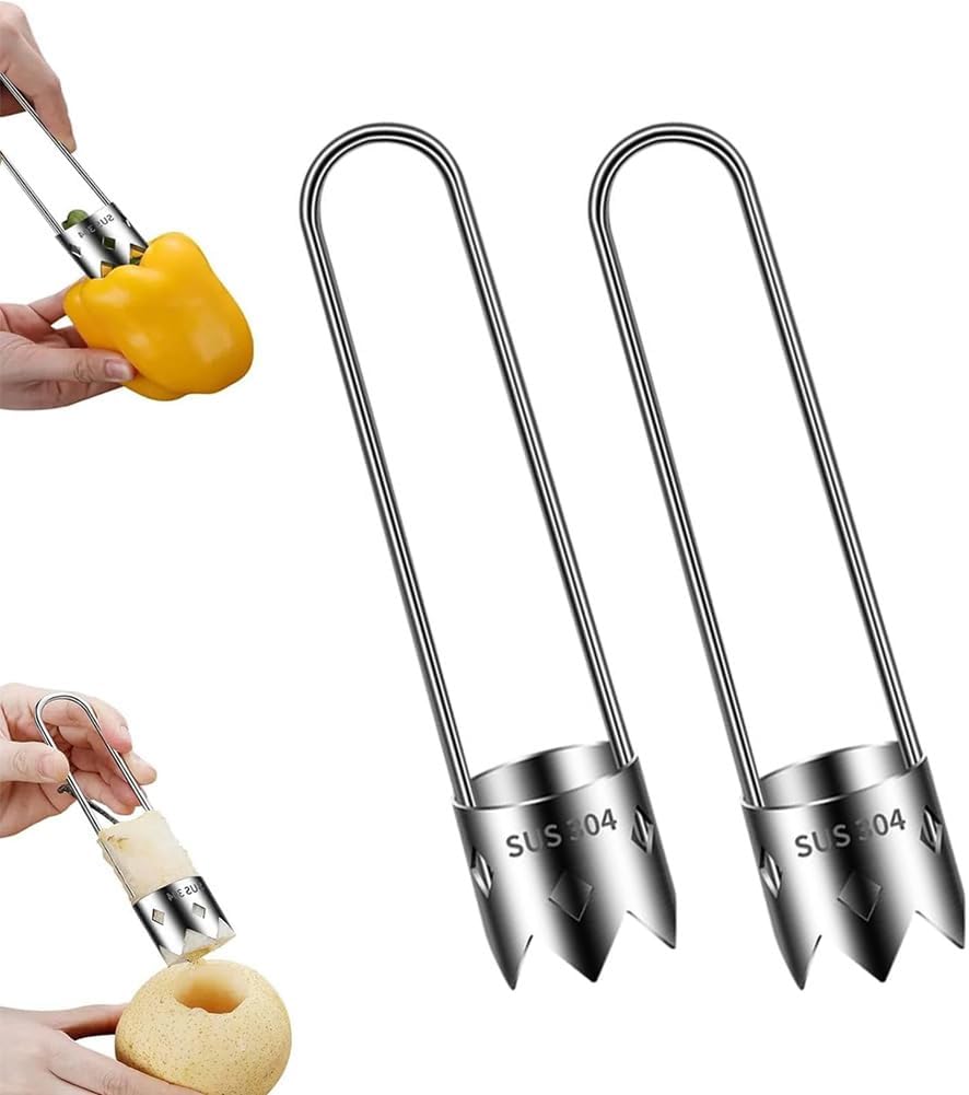 Fruit and Vegetable Corer Tool, Red Bell Pepper Seed Corer, Stainless Steel Apple Core Remover with Ergonomic Handle