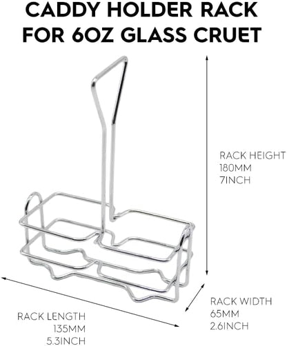 KALDEWEI 1 Pack Caddy Holder Rack for 6oz 180ml Oil & Vinegar Glass Cruet with Stainless Steel Screw-On Lid, Tabletop Square Shape Bottle Dispenser