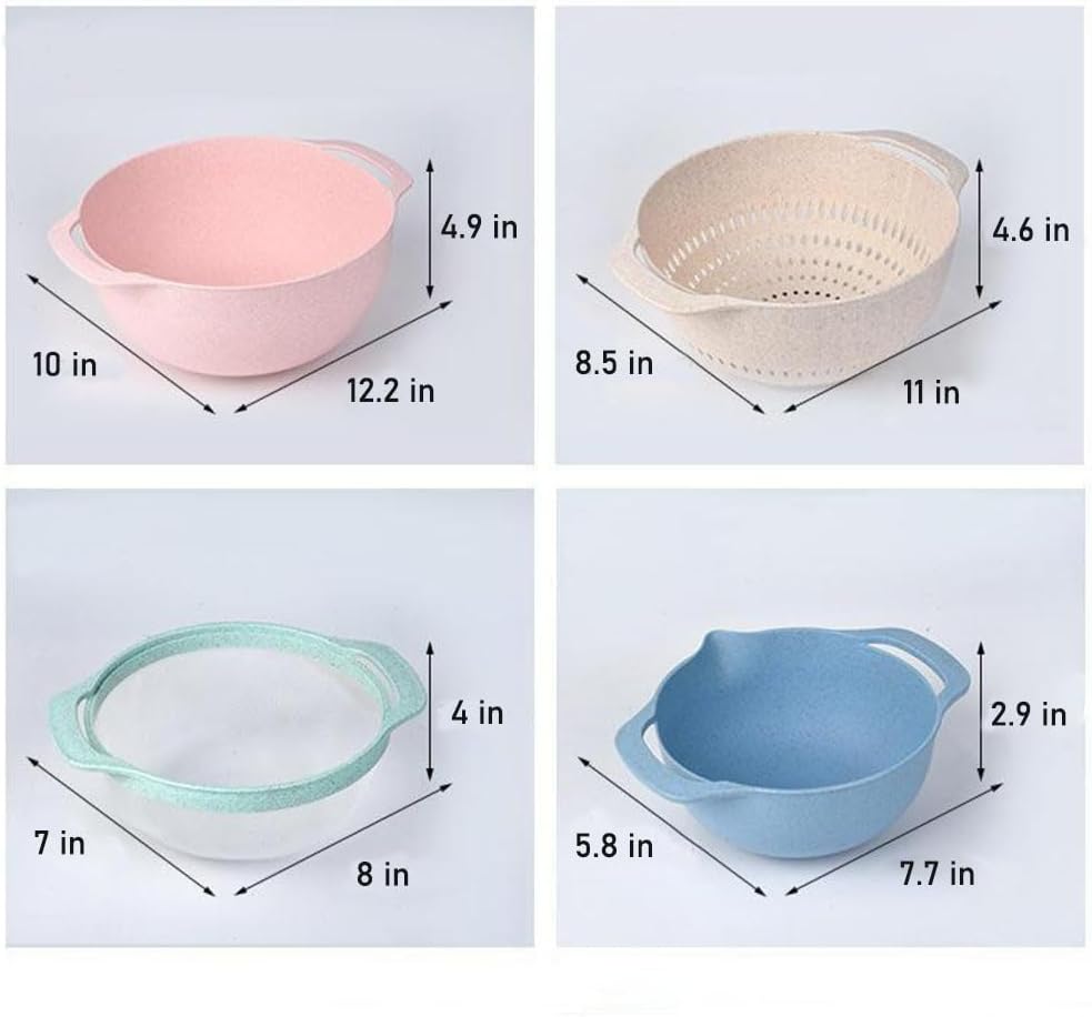 Mixing Bowls, Nesting Baking Bowls with Colander & Fine Mesh (Wheat-10PCS)