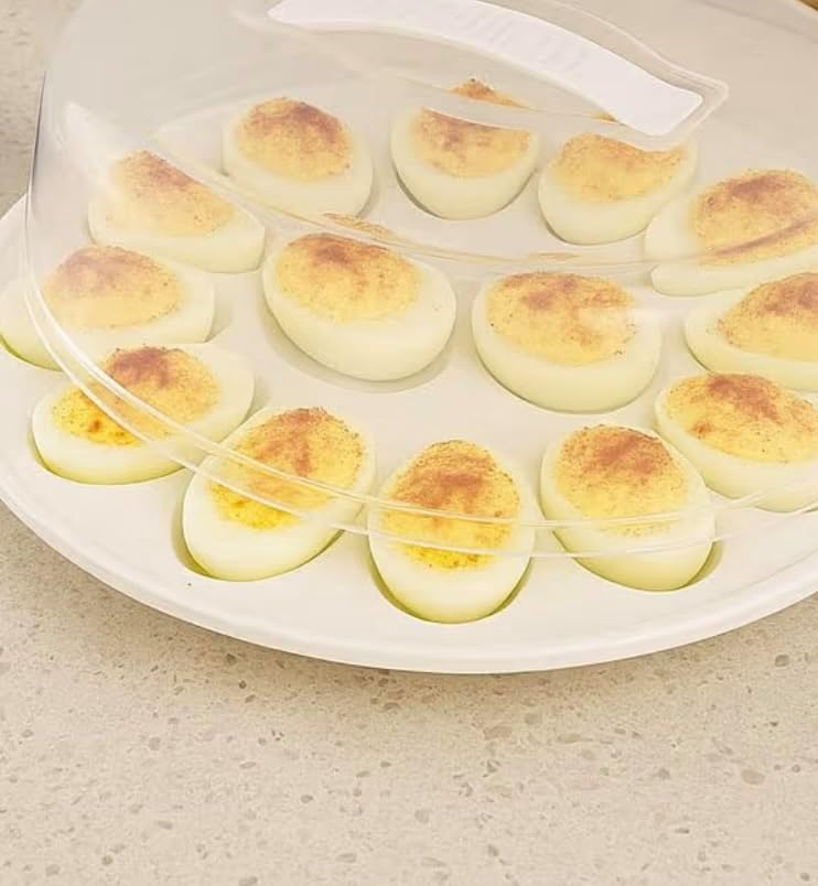 Deviled Egg Carrier Tray with Clear Twist-On Lid, Grooved Line-Up Design, Reusable Lightweight Plastic Container, Freezer Safe, for Parties and Gatherings