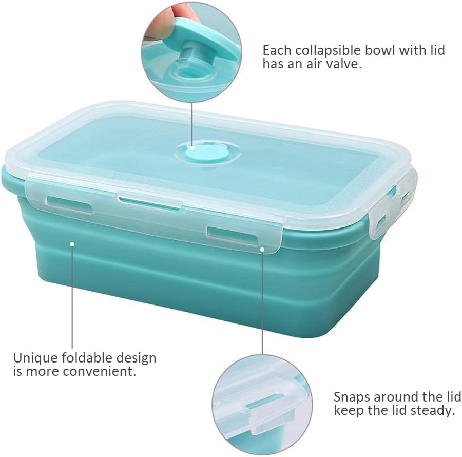 Alimat PluS 40.5oz Silicone Collapsible Food Storage Containers with Lids, 3 Pack Set 1200ml Folding Large Meal Prep Lunch Containers, Microwave, Freezer and Dishwasher Safe