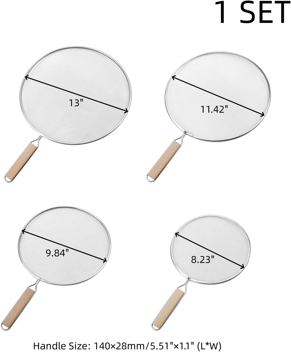 Oedema Set of 4 Splatter Screen Stainless Steel Grease Splatter Guard Fine Mesh Splatter Screen for Frying Pan, Skillet, Pot, Grease Oil Guard, 13"/11.42"/9.84"/8.23"