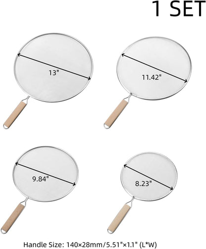 Oedema Set of 4 Splatter Screen Stainless Steel Grease Splatter Guard Fine Mesh Splatter Screen for Frying Pan, Skillet, Pot, Grease Oil Guard, 13"/11.42"/9.84"/8.23"