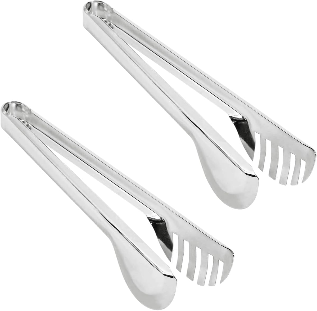 2-Pack Stainless Steel Sliver Salad Tongs, Non-slip & Easy Grip Smart Locking Clip Handy Utensil for Cooking, Serving, Barbecue, Buffet, Salad, Ice, Oven (9.5 Inch)
