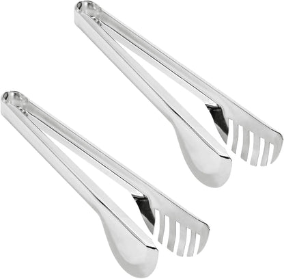 2-Pack Stainless Steel Sliver Salad Tongs, Non-slip & Easy Grip Smart Locking Clip Handy Utensil for Cooking, Serving, Barbecue, Buffet, Salad, Ice, Oven (9.5 Inch)