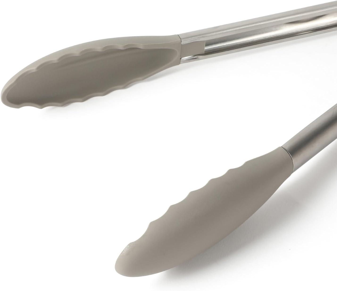 Calphalon Edge Tongs Set, 2-Piece Stainless Steel Kitchen Tongs Set with Silicone Heads, Includes 9-Inch & 12-Inch Heat-Resistant Locking Tongs for Cooking, Grilling & Serving, Taupe