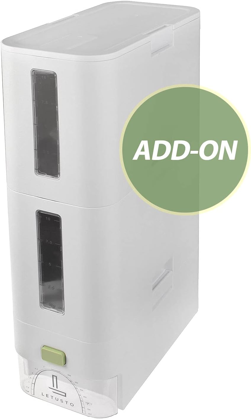 Letusto Rice Dispenser - Rice Storage Dry Food Container Max 26 Pounds Capacity - Great Kitchen Organizer with Measurable Rice Cylinder - Bucket Extension ONLY