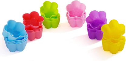Reusable and Non-stick Mini Silicone Baking Cups/Muffin Cups/Mini Cupcake Liners/Chocolate Holders/Truffle Cups, 24 Pack, 6 Vibrant Colors Flower
