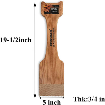 CONSDAN Wood Grill Scraper, Soild Oak Wooden Grill Brush, Grill Scraper for Outdoor Grill, Bristle Free Grill Scrapers, Grill Grate Cleaner Safe Wood Grill Brusher