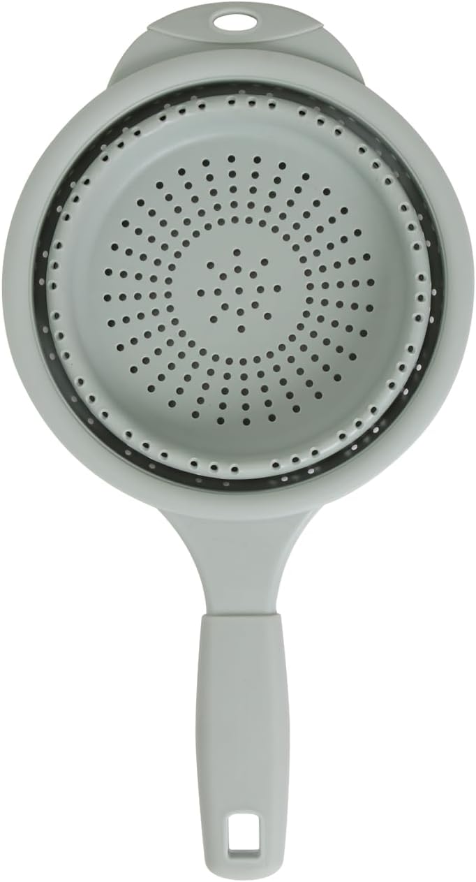 Dexas 10" Collapsible Silicone Colander in Cream, Kitchen Strainer with Handles, 15.1 Cup Capacity | BPA-Free, Heat-Resistant, Space-Saving Kitchen Tool
