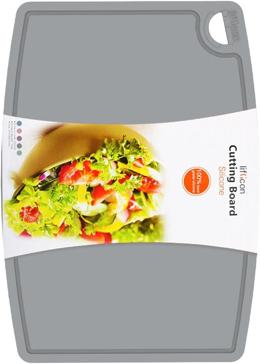 Liflicon Silicone Thick Cutting Boards Mats Set of 3 Foldable & Flexible Design Juice Grooves Easy Grip Handle Dishwasher Safe for Kitchen,BPA free Silicone Cutting Board-Gray