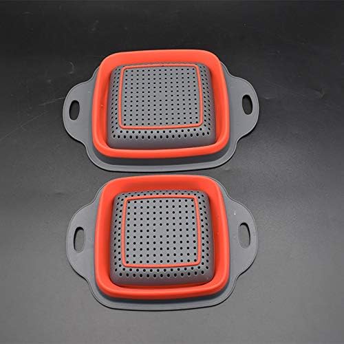 Square Collapsible Colander Set,2 Collapsible Colanders (Strainers) Set By HDHYK - Includes 2 Folding Strainers (red & Grey)