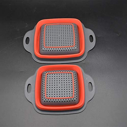 Square Collapsible Colander Set,2 Collapsible Colanders (Strainers) Set By HDHYK - Includes 2 Folding Strainers (red & Grey)