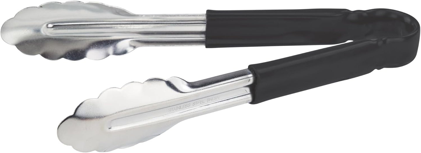 Winco 9" Stainless Steel Serving Tongs with Plastic Handle, Black