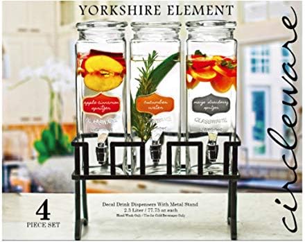 Circleware Glass Beverage Dispenser Triple Chalkboard w/Stand, 3 Set 80 Oz