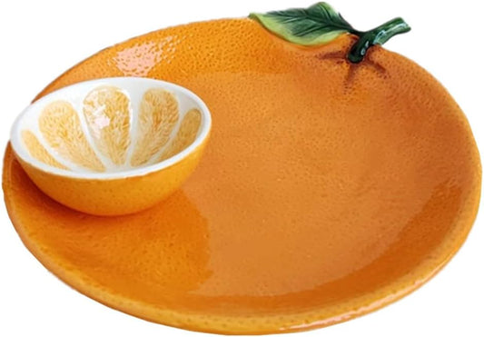 Ceramic Yellow Orange Chip and Dip Serving Trays, Appetizers and Cheeses Serving Platter, Ideal for Snacks, Veggies, Fruit -10 inches