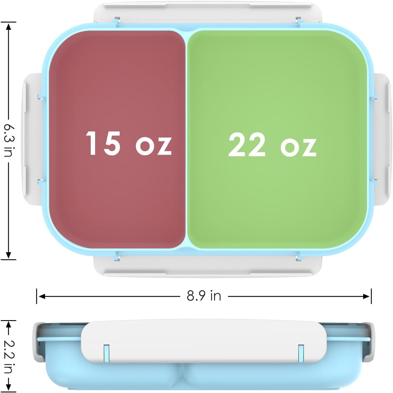 WHALEHOUSE Bento Lunch Box, 1300ML 4 Compartments Meal Prep Container with Utensil, Airtight Food Storage Container with Snap Locking Lids, Microwave/Dishwasher/Freezer Safe, On the Go