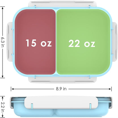 WHALEHOUSE Bento Lunch Box, 1300ML 4 Compartments Meal Prep Container with Utensil, Airtight Food Storage Container with Snap Locking Lids, Microwave/Dishwasher/Freezer Safe, On the Go