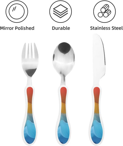 3-Piece Kids Silverware Set With Storage Case, Stainless Steel Reusable Children Safe Knife Spoon Fork Set Classic Cocktail Children Flatware Set For Kids Lunch Box