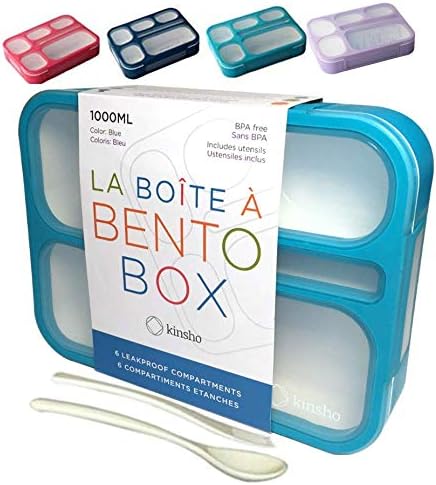 kinsho Bento Lunch-Box Set for Kids includes Snack Container | 6 and 3 Compartment Boxes Leakproof School Bentos, Meal Portion Control Containers, Boys Girls Adults, Navy Blue Large + MINI 2 Pack Set