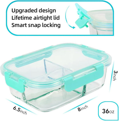 DAS TRUST 3 Pack Bento Box Glass Meal Prep Containers - 3 Compartment Glass Food Storage Containers with Lids - Lunch Box Meal Prep Bowls - Oven Safe