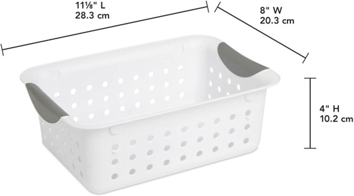 Sterilite 6-Pack Medium Ultra Basket, Open Top Plastic Storage Organizer, White - Classic Baskets for Organizing Countertops, Pantry Shelves, Kitchen Cabinets, Laundry Rooms or Home Offices