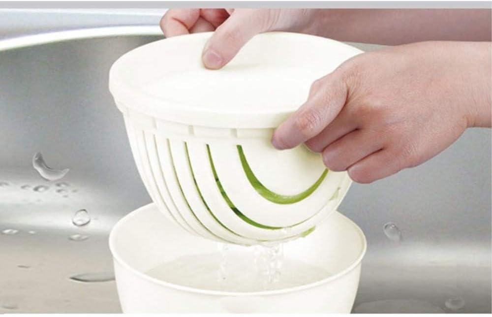 Easy Fruit Vegetable Salad Cutter Bowl, Multi-Function Kitchen Colander Strainer Double Layered Rotatable
