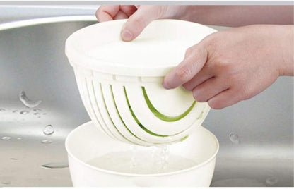 Easy Fruit Vegetable Salad Cutter Bowl, Multi-Function Kitchen Colander Strainer Double Layered Rotatable