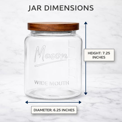 kitchentoolz Extra Large Mason Jar - 1 Gallon Glass Wide Mouth Jar with Airtight Wooden Lid, Food Storage Container with Measurement Markings For Kitchen Pantry, Pickling, Cookies, Flour & Sugar