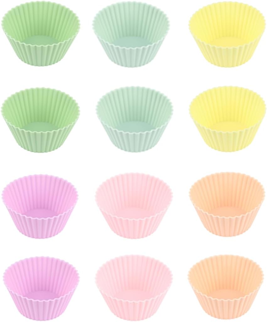 12-Pack Reusable Silicone Baking Cups – Non-Stick, 450°F Heat-Resistant, Dishwasher-Safe, Multicolor Muffin & Cupcake Liners for Baking, Parties, Holidays & Everyday Use