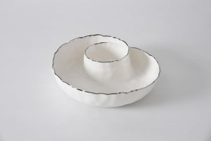 Pampa Bay Portofino Plata, Round Chip & Dip, 9.5” D x 2.75" (White and Gold)