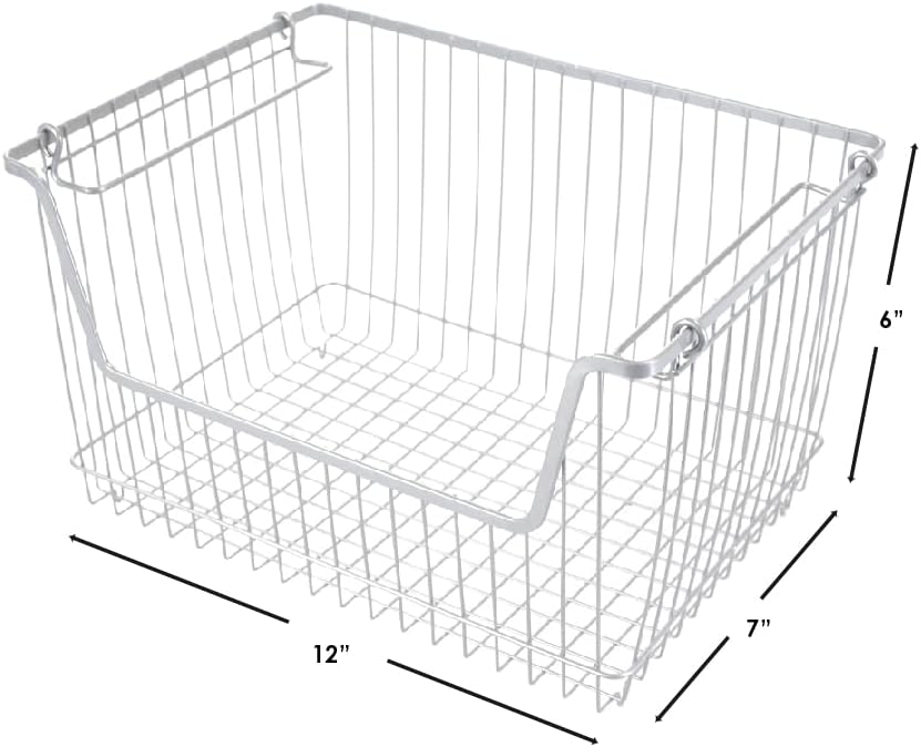 Home Basics Powder Coated Steel Wire Storage Organizer Basket Bin with Handles For Cabinets, Shelves, closet, Kitchen, Bedroom, Laundry Room, Vanity Small