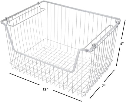 Home Basics Powder Coated Steel Wire Storage Organizer Basket Bin with Handles For Cabinets, Shelves, closet, Kitchen, Bedroom, Laundry Room, Vanity Small